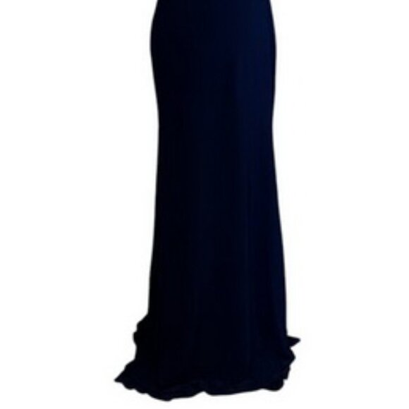 Navy Blue Beaded Jersey Open Back Gown Size - Picture 2 of 5